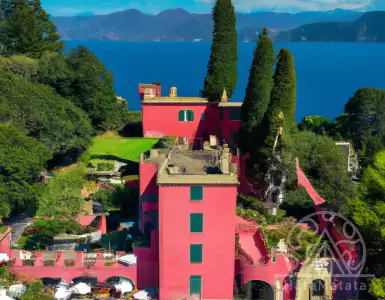 The fortress of the former monastery from the height above Portofino in Italy - a breathtaking view