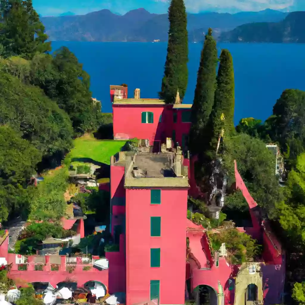 Крепость бывшего монастыря с высоты над Портофино в Италии - восхитительный вид