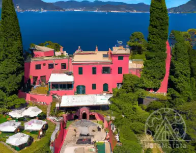 A fortress monastery with a panoramic view of Portofino in Italy