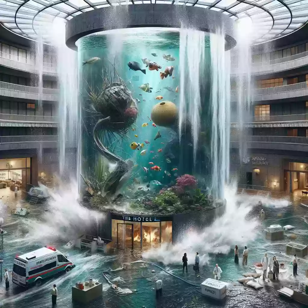 Huge Berlin hotel aquarium has glass wall smashed; 2 people injured, 1,500 fish killed.