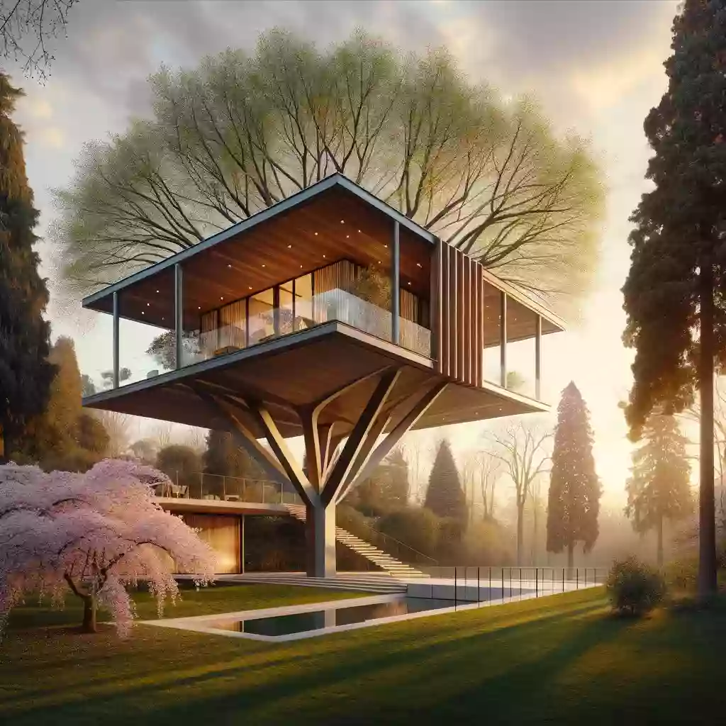 ElasticoFarm строит дом на сваях в итальянском парке, окружающем центральную пустоту.