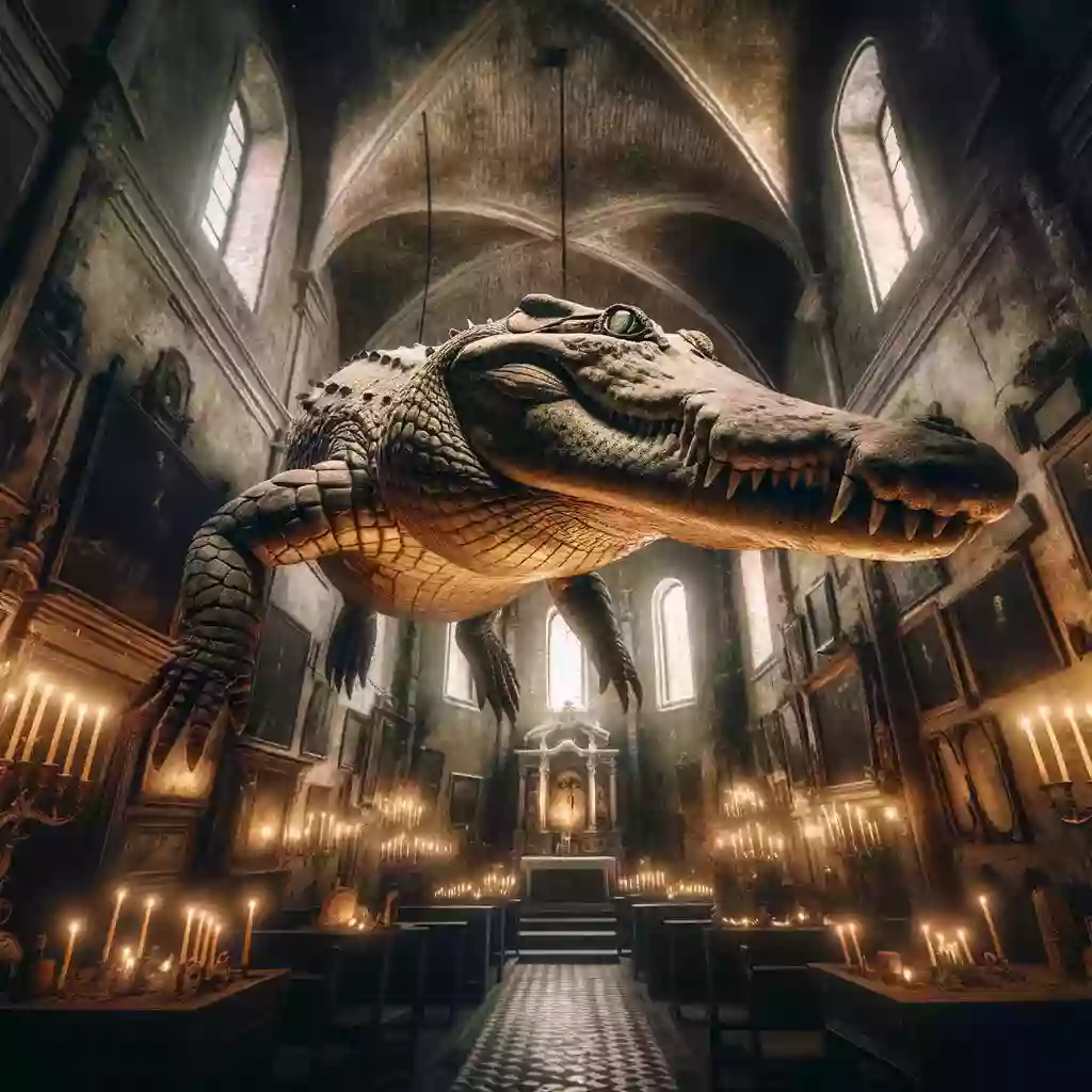 В итальянской церкви к потолку подвешен пятисотлетний крокодил
