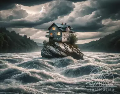 No problems with neighbors: the house has been set on a rock in the middle of the river for 40 years.