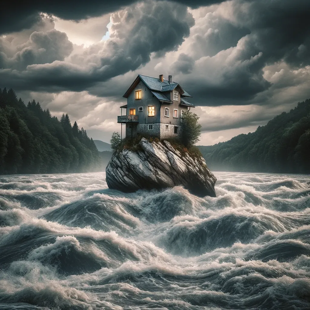 No problems with neighbors: the house has been set on a rock in the middle of the river for 40 years.