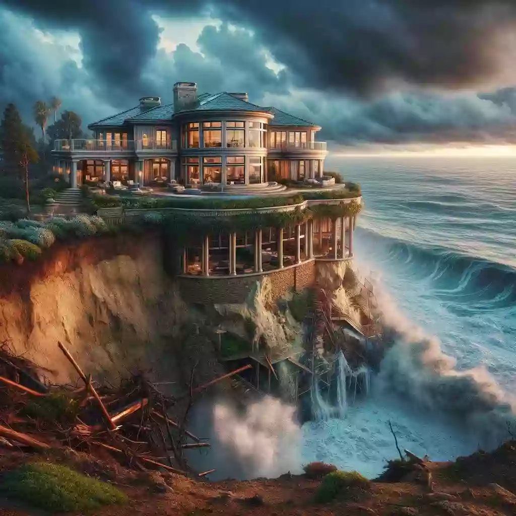 A California mansion on the edge of a cliff after the Dana Point landslide: photos.