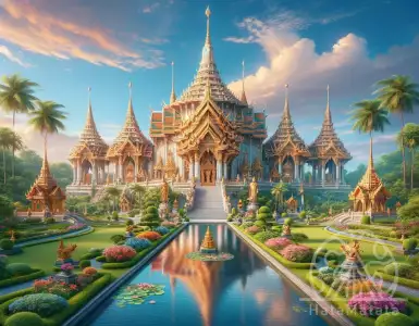 Interior and exterior of a temple in Bangkok, Thailand. Photos