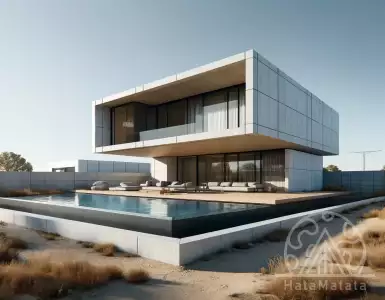 A country house made of prefabricated reinforced concrete with a floating pool in Madrid was built in seven days.