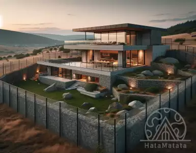 I/O architects surround the house for observation in Bulgaria with a gabion fence.