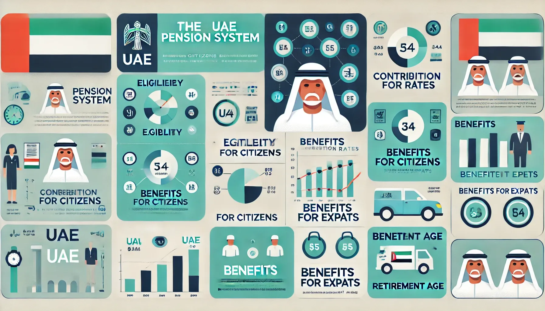 How is the pension system structured in the UAE for citizens and expatriates?