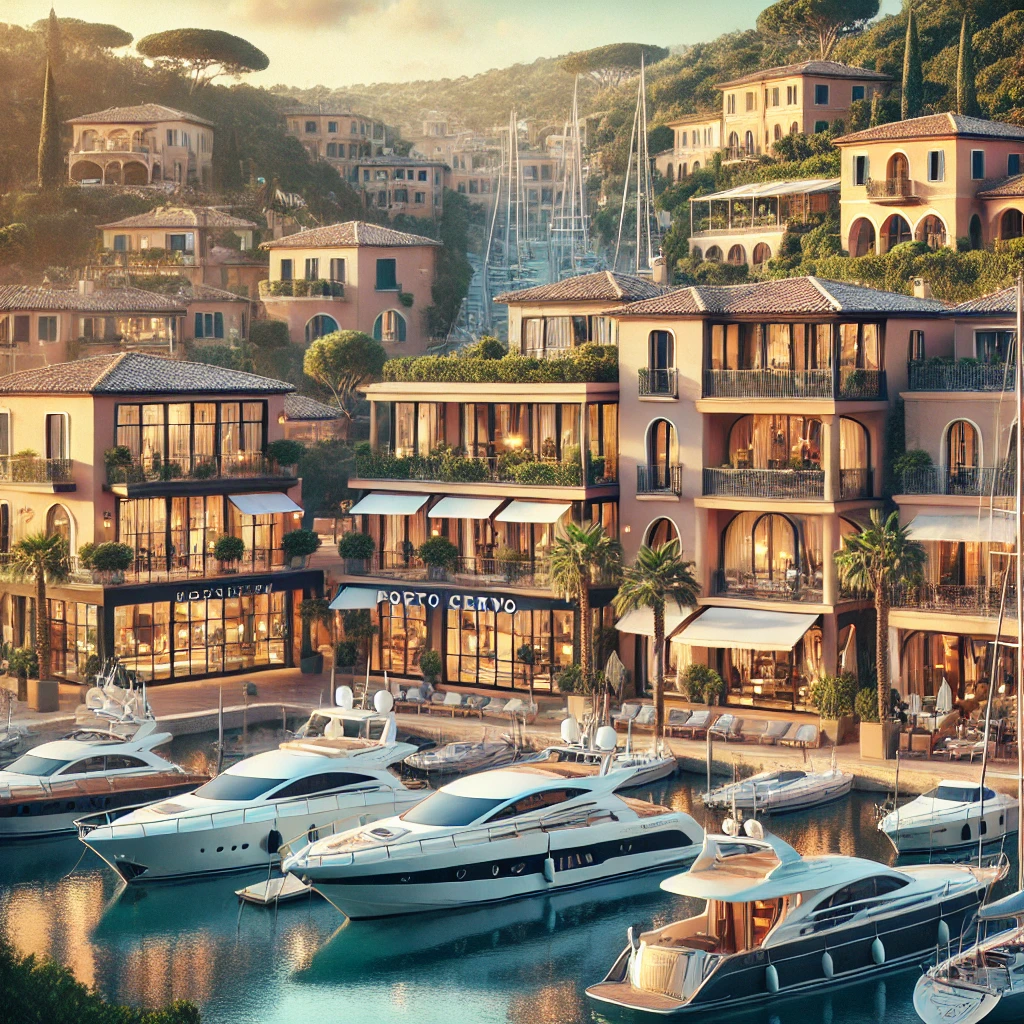 How did the expensive resort of Porto Cervo in Italy emerge from a bay in just 60 years?