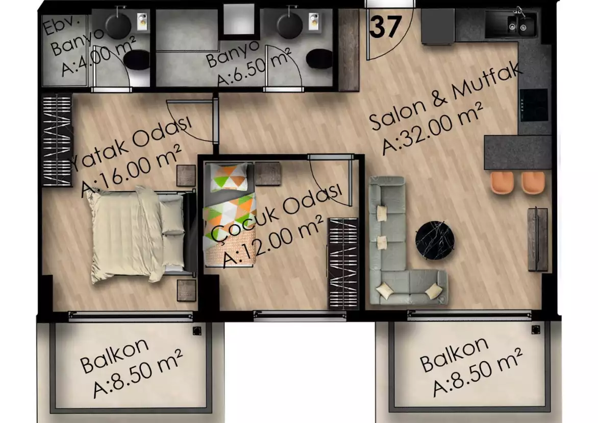Flat 60m² in Turkey, Gazipasа. Priced at 66000€ rent photo-17