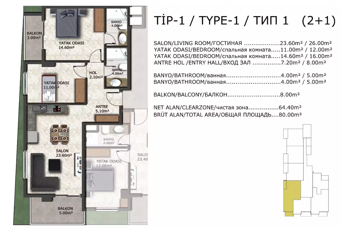 Flat 105m² in Turkey, Mahmutlar. Priced at 320000€ rent photo-29